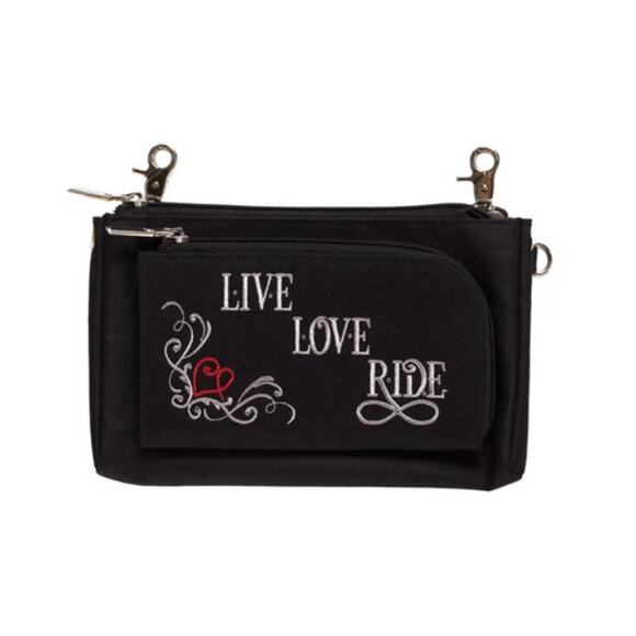 Open Road Girl Hip Crossbody Motorcycle Embroidered Rhinestone Canvas Purse NWT - Picture 2 of 2